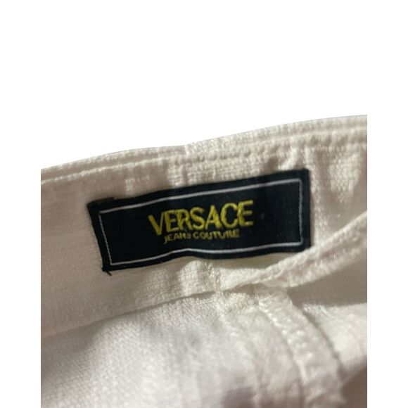 Versace Eyelet Detail Belted Mini Skirt in Ecru Cotton